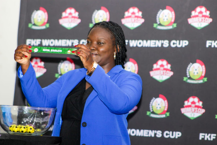 FKF Women's Committee member Diana Yonah during the FKF Cup draw at the Kenya Institute of Special Education