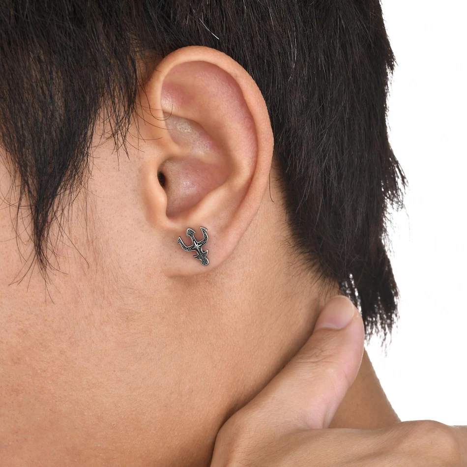 Stainless Steel Eight Awn Star Trident Ear Studs. Durable, hypoallergenic earrings perfect for everyday wear. A stylish 