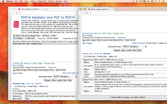 Screenshot of PDF/A Validator and PDF to PDF/A