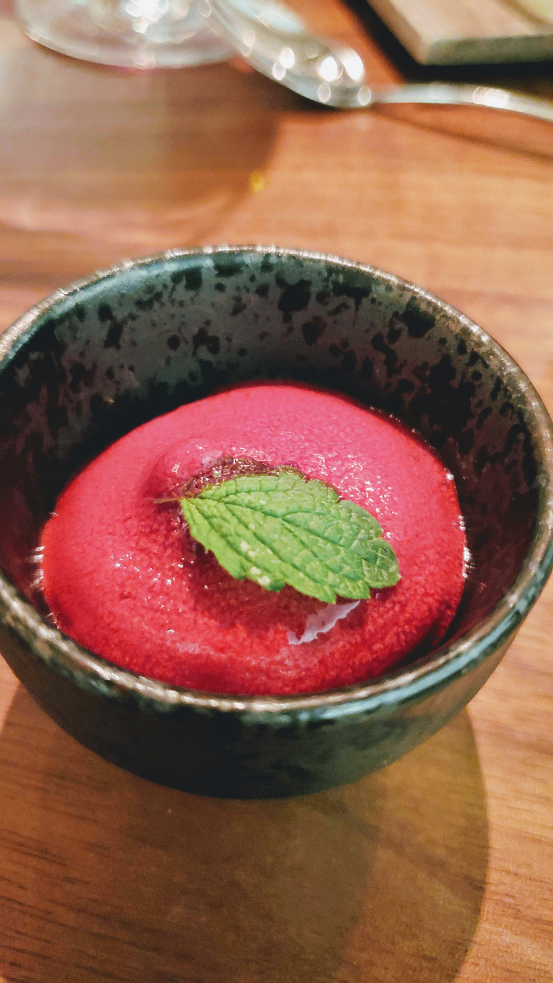 Chef's Menu at Roe PDX, Very tart and light and fluffy palate cleanser of hibiscus tea foam