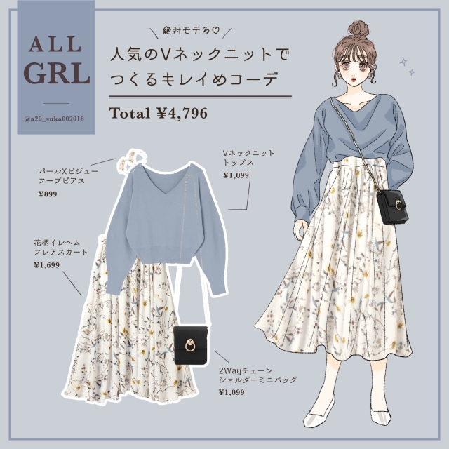 Grl 絶対モテる 春のキレイめコーデには くすみブルー 花柄 が最強 Trill トリル