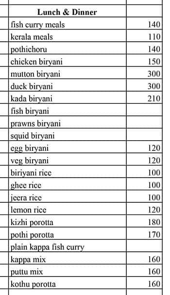 Nandanam Restaurant menu 