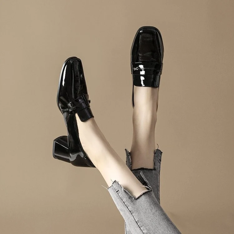 Title 5, Zapatos de cuero de boca profunda para mujer ta...