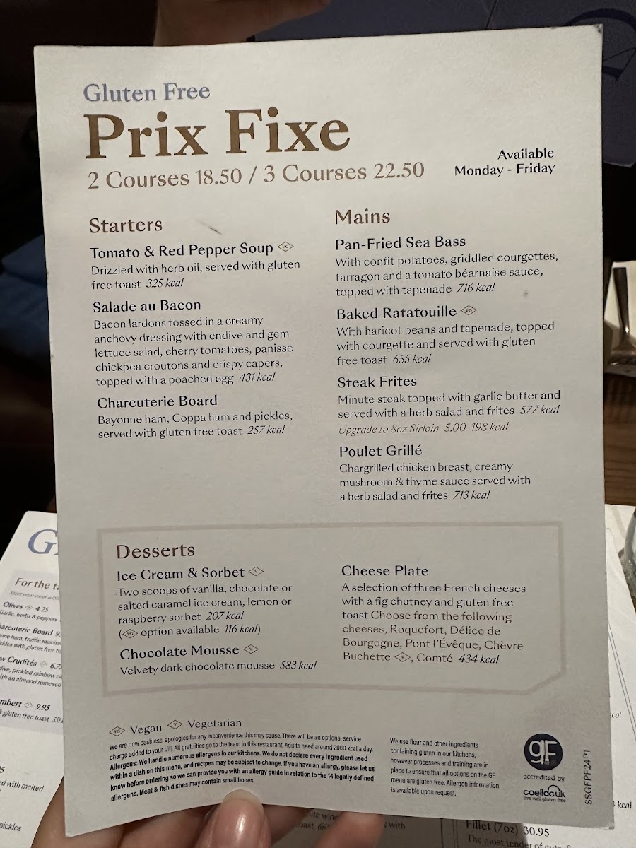 Cote Brasserie gluten-free menu