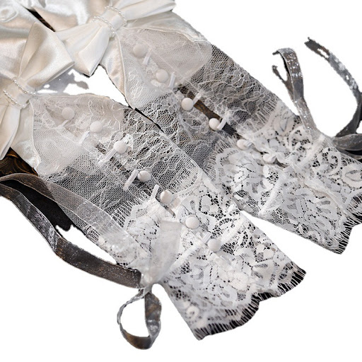 Title 3, White Lace Satin Stitching Bow Sleeve Cover Add...