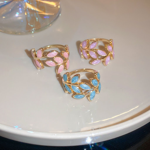 Title 1, Korean Oil Dripping Leaf Ring Unique Jewelry fo...