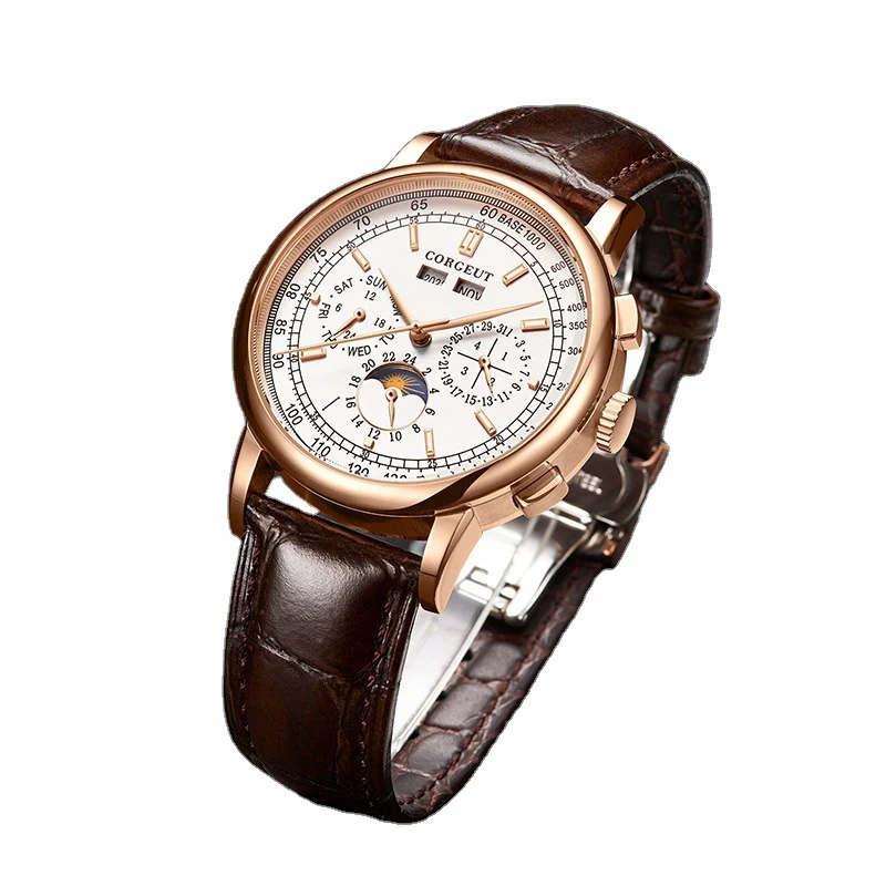 Explosieve Waterdichte Maanfase Kalender Automatische Mechanische Heren Business Casual Horloge voor de moderne man
