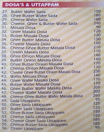 Madras Restaurant menu 