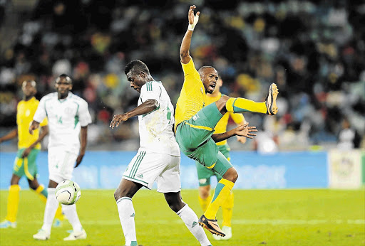 GETTING IT BACKWARDS: Bernard Parker during the Nelson Mandela Challenge match between South Africa and Nigeria at Moses Mabhida Stadium in Durban, KwaZulu-Natal, on Wednesday. South Africa were outclassed, losing 2-0 Picture: ANESH DEBIKY/GALLO IMAGES