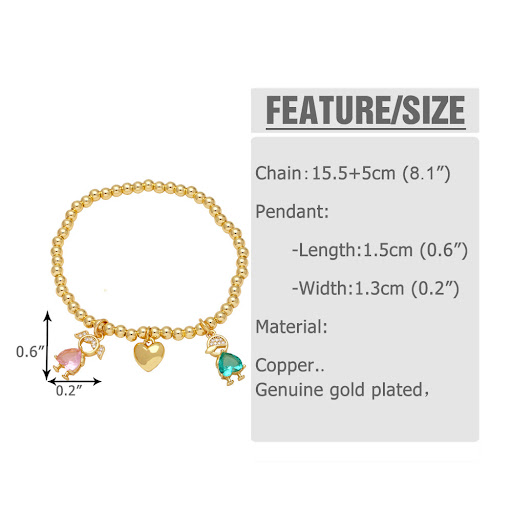 Title 1, Gold-plated girl pendant bracelet with inlaid h...