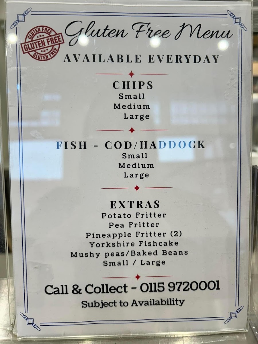 Best of British Fish And Chips gluten-free menu