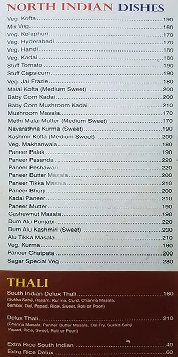 Shree Sagar menu 