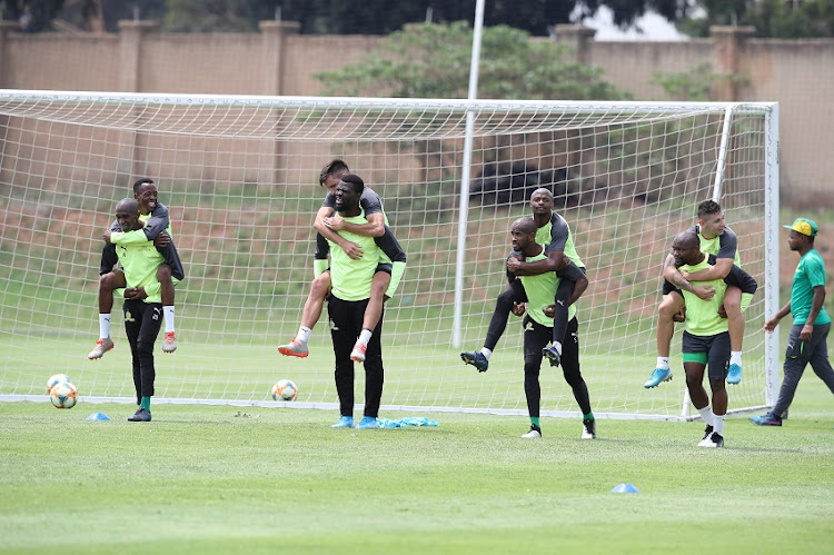 Mamelodi Sundowns players train during the media open day at Chloorkop on November 20, 2019 in Pretoria, South Africa.