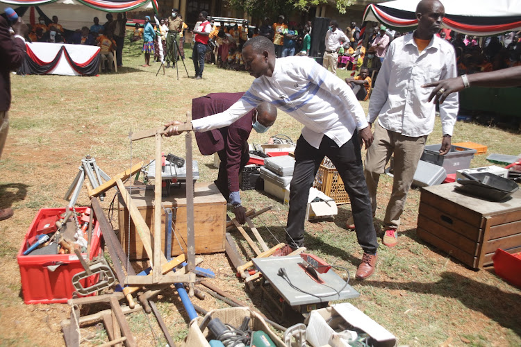 Jua kali tools and equipment for carpenters, welders, electricians, plumbers, mechanics and other workmen donated in Kabarnet by Baringo Central MP Joshua Kandie on November 29 tools and equipment donated to Kabarnet Jua Kali members by Baringo Central MP Joshua Kandie on Monday.