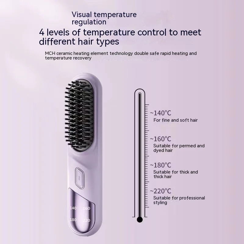 Tragbarer kabelloser 2-in-1 Glättbürste mit Anionen Haarpflege Für glattes, gesundes Haar unterwegs. Einfach zu bedienen und zu transportieren.