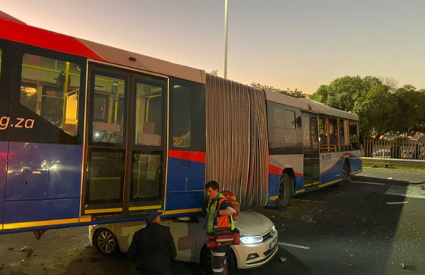 A huge MyCiti bus landed on top of a car in the Cape Town CBD on Thursday.