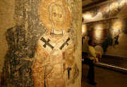 An 11th-century wall painting depicting St. Nicholas at the Byzantine and Christian Museum of Athens.  