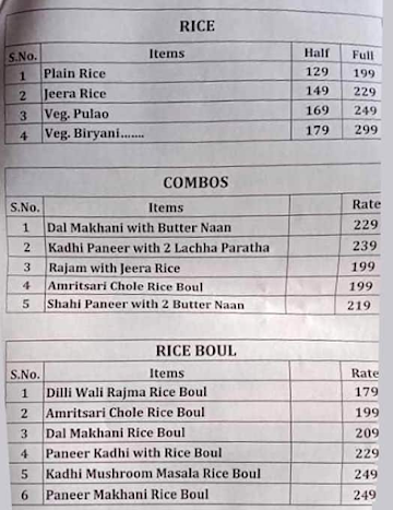 The Thali Company menu 