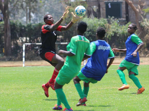 A file photo of Harambee Starlet keeper Lilian Awuor during training at Utalii grounds ahead of the CECAFA tournament on September 8,2016. PHOTO/ENOS TECHE