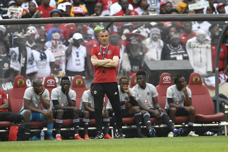 Orlando Pirates coach Milutin Sredojevic during the Absa Premiership match between Orlando Pirates and Kazier Chiefs at FNB Stadium on February 09, 2019 in Johannesburg, South Africa.