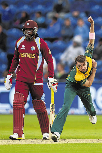 Dale Steyn of South Africa bowls as Chris Gayle of West Indies looks on during the ICC Champions Trophy Group B match in Cardiff, Wales, last week