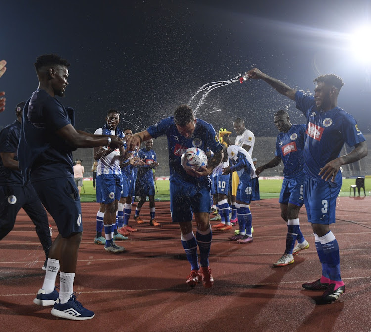 Bradley Grobler of Supersport United FC presented with a signed ball for scoring his 100th goal during DStv Premiership 2022/23 match between Supersport United FC and Maritzburg United on the 24 February 2022 at Lucas Moripe Stadium.