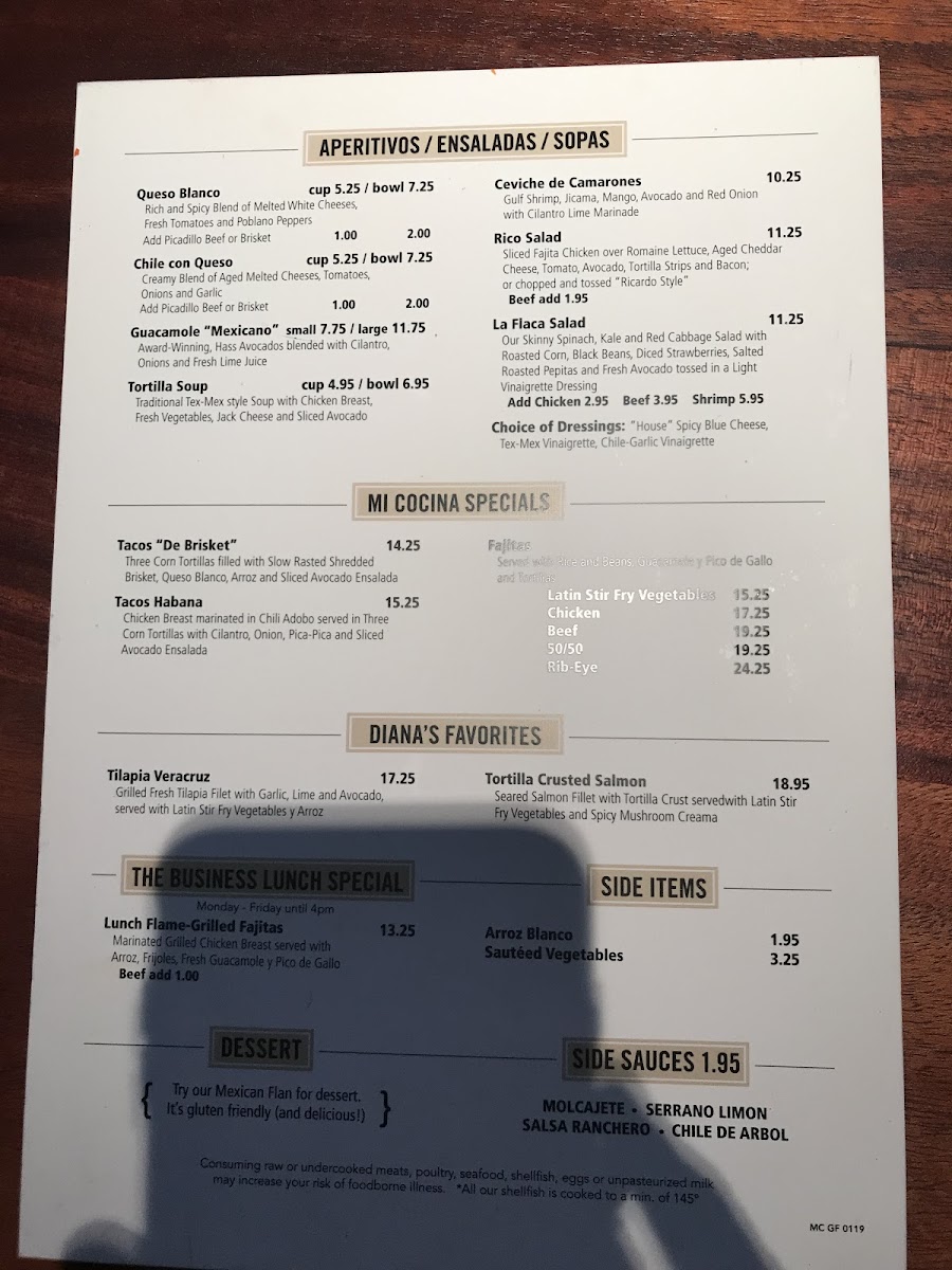 Mi Cocina gluten-free menu