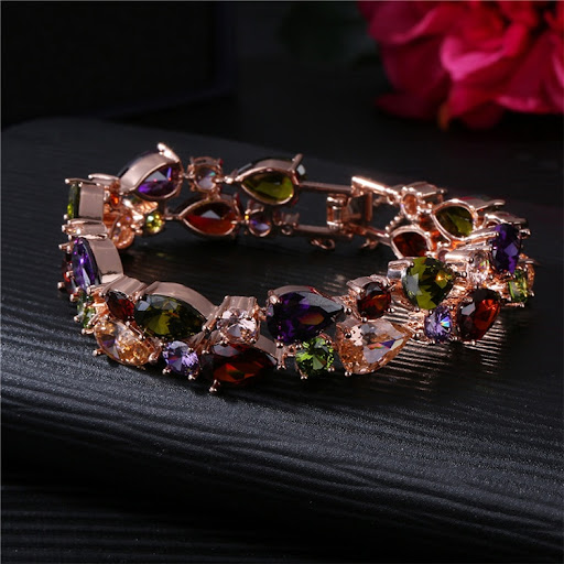 Title 2, Golden Pleated Transparent Cubic Zircon Bracele...