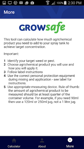 Screenshot Growsafe Knapsack Spray Calc