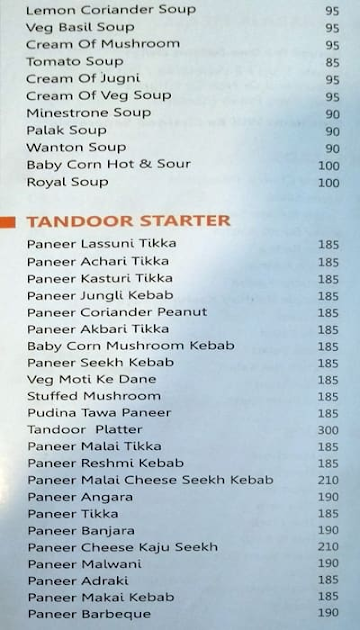 Swarnaa Vegetarian menu 