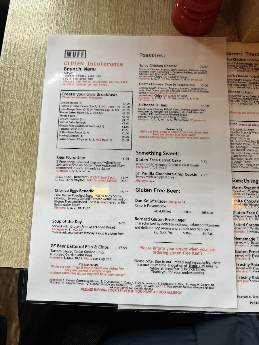 Wuff gluten-free menu