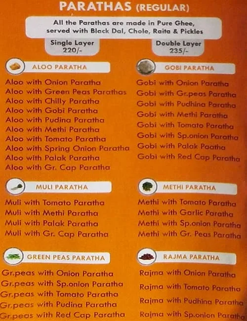 Only Parathas menu 