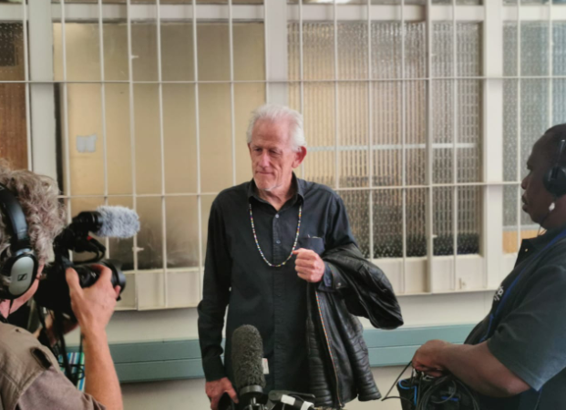 Maurice Smithers, who was a detainee at the same time as Neil Aggett, speaks to the media during an in loco inspection of Johannesburg Central police station on Tuesday.