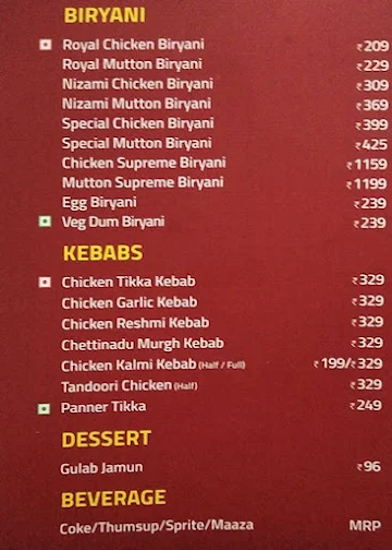 Paradise Biryani menu 