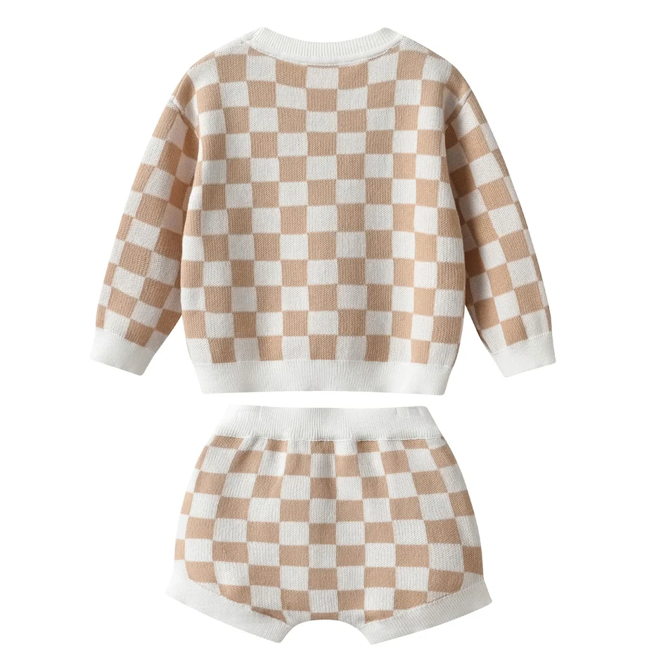 Kinder Baumwoll-Plaid-Sweater-Shorts Baby-Sweater-Set Bequeme und stilvolle Kleidung für Babys Atmungsaktiv und perfekt für Spiel und Spaß Alltagstauglich