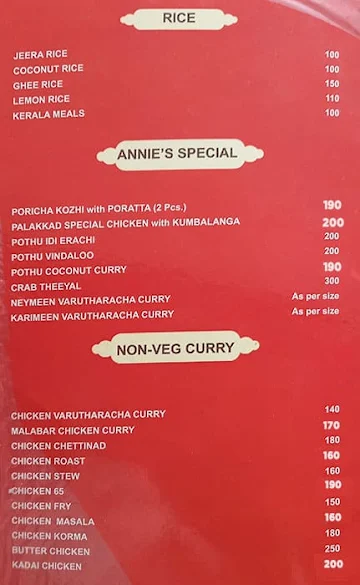 Annie's - Kerala Kitchen menu 