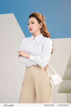 Áo sơ mi trắng nữ công sở HeraDG thiết kế nhún vai tay bồng dài trẻ trung chất liệu 100% cotton poplin cao cấp SASBC3008