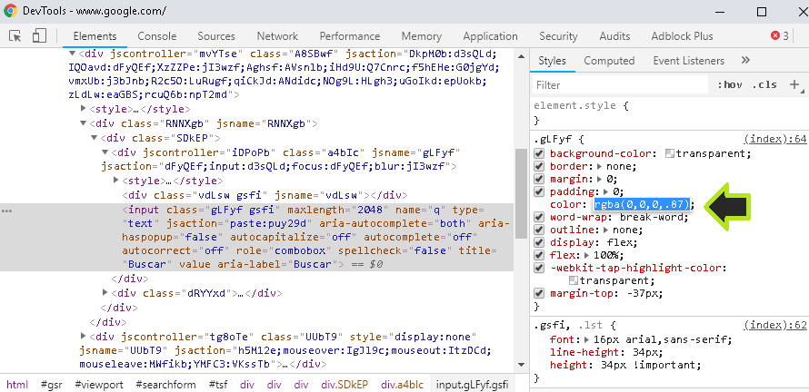 Inspector CSS DevTools