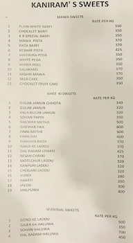 Kaniram's Sweets Restaurants menu 5