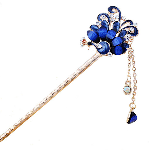 Title 6, Professional peacock alloy hairpin inlaid with ...