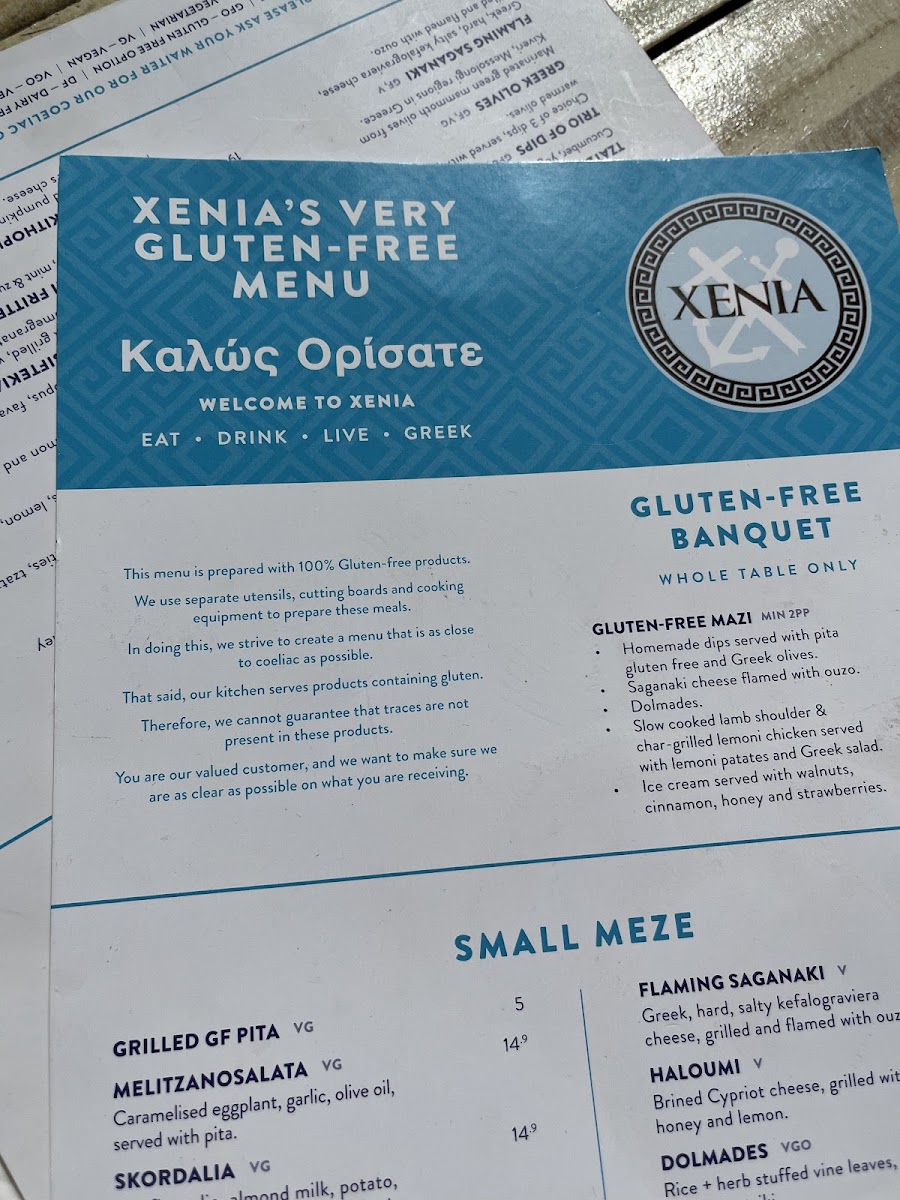 Xenia Grill gluten-free menu