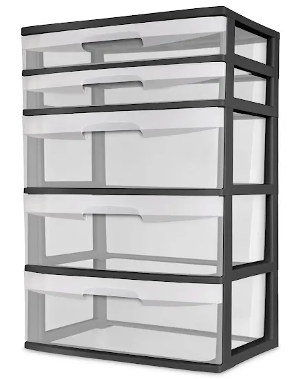 Plastic 5 Drawer Wide Tower Black - 0