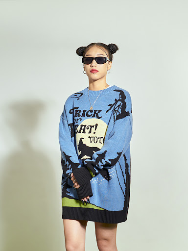 Title 6, Halloween Street Round Neck Sweater for Men, Lo...