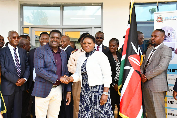 Health CS Susan Wafula and Tharaka Nithi Governor Muthomi Njuki when they toured Chuka county Referral Hospital to assess its state of preparedness on February 6, 2023