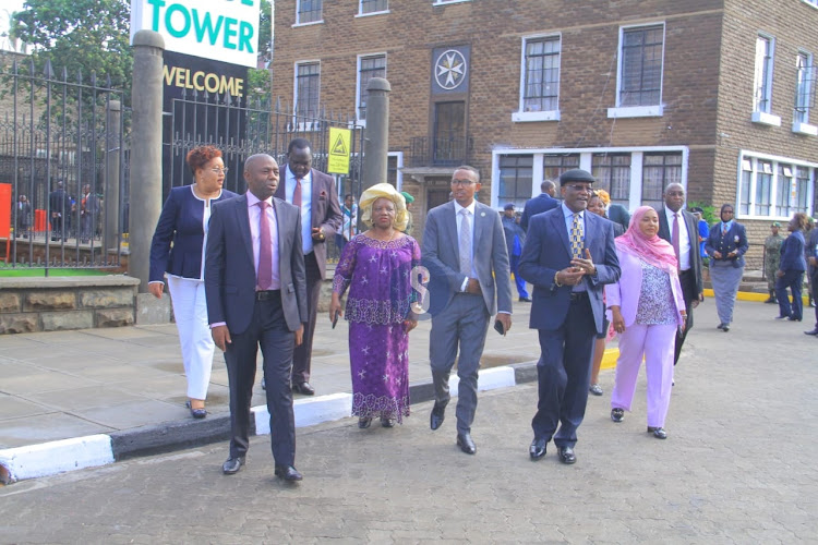 Parliamentary Service Commissioners arrive for the opening of Bunge Towers on April 25, 2024.