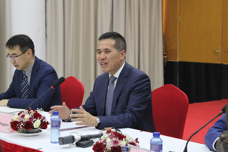 Chinese ambassador Dr. Zhou Pingjian speaking during a meeting with the Chinese students alumnus at the Chinese embassy, Nairobi on January 25, 2023