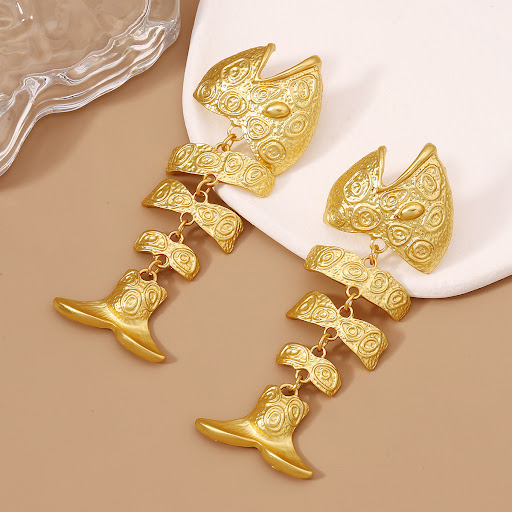 Title 6, Retro Golden Hollow Fishbone Eardrops Earrings,...