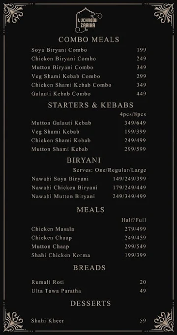 Lucknowi Zaaika menu 