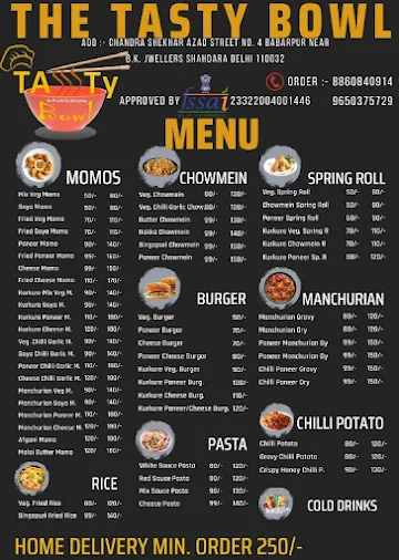 The Tasty Bowl menu 