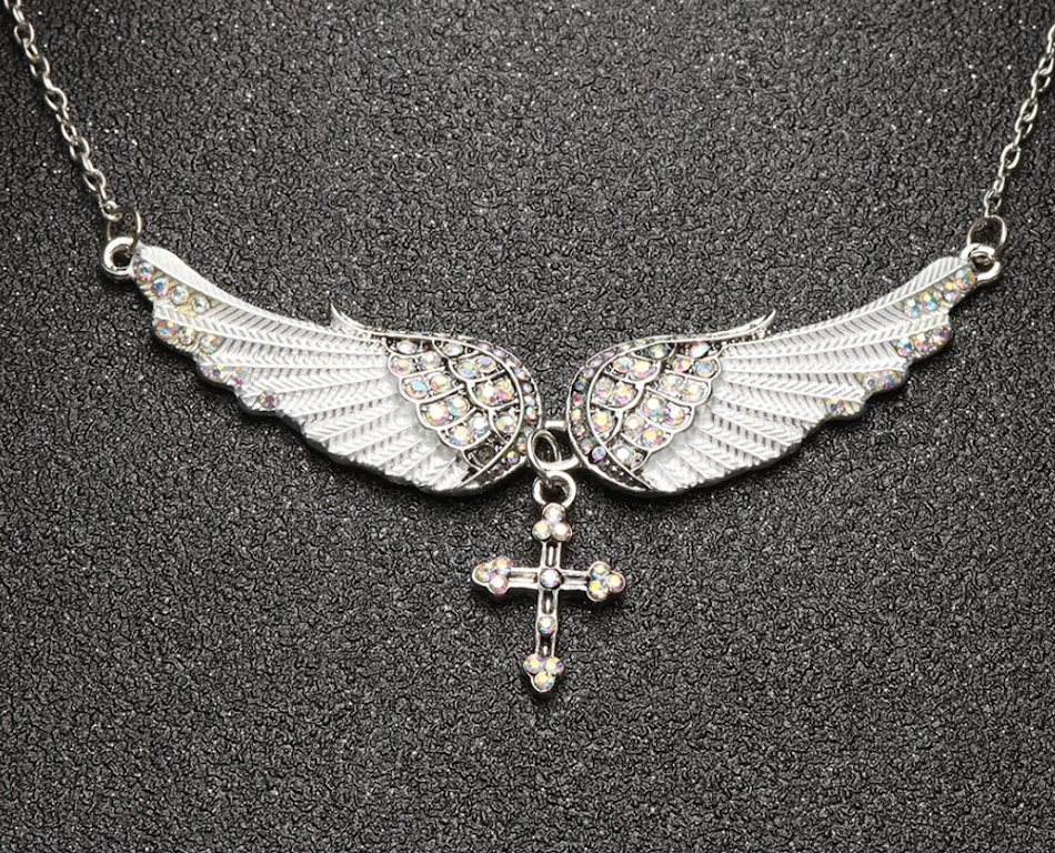 Angel Wings Wings Pendant Necklace Cross Long Sweater Chain